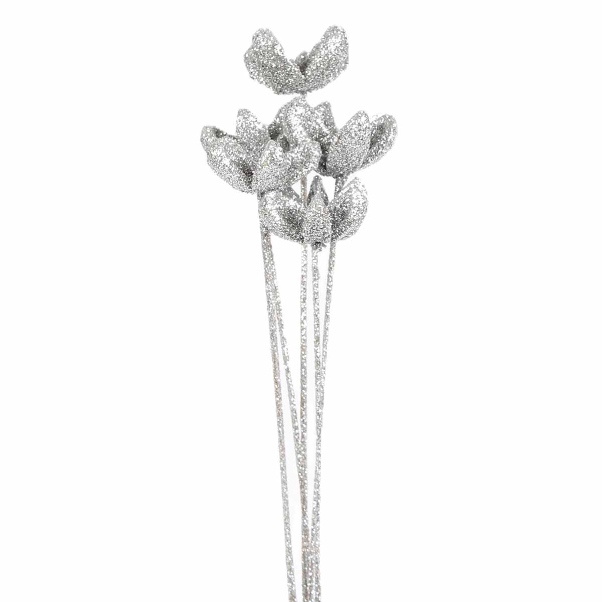bullet flowers - 5 stem - silver glitter