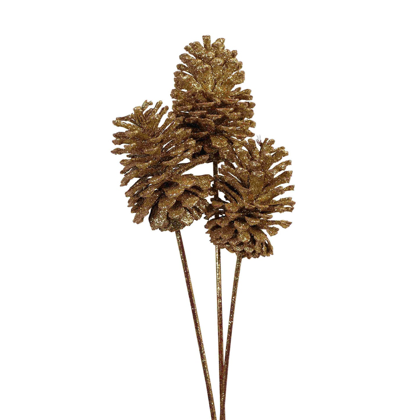 pine cones large - 3 stem - gold glitter