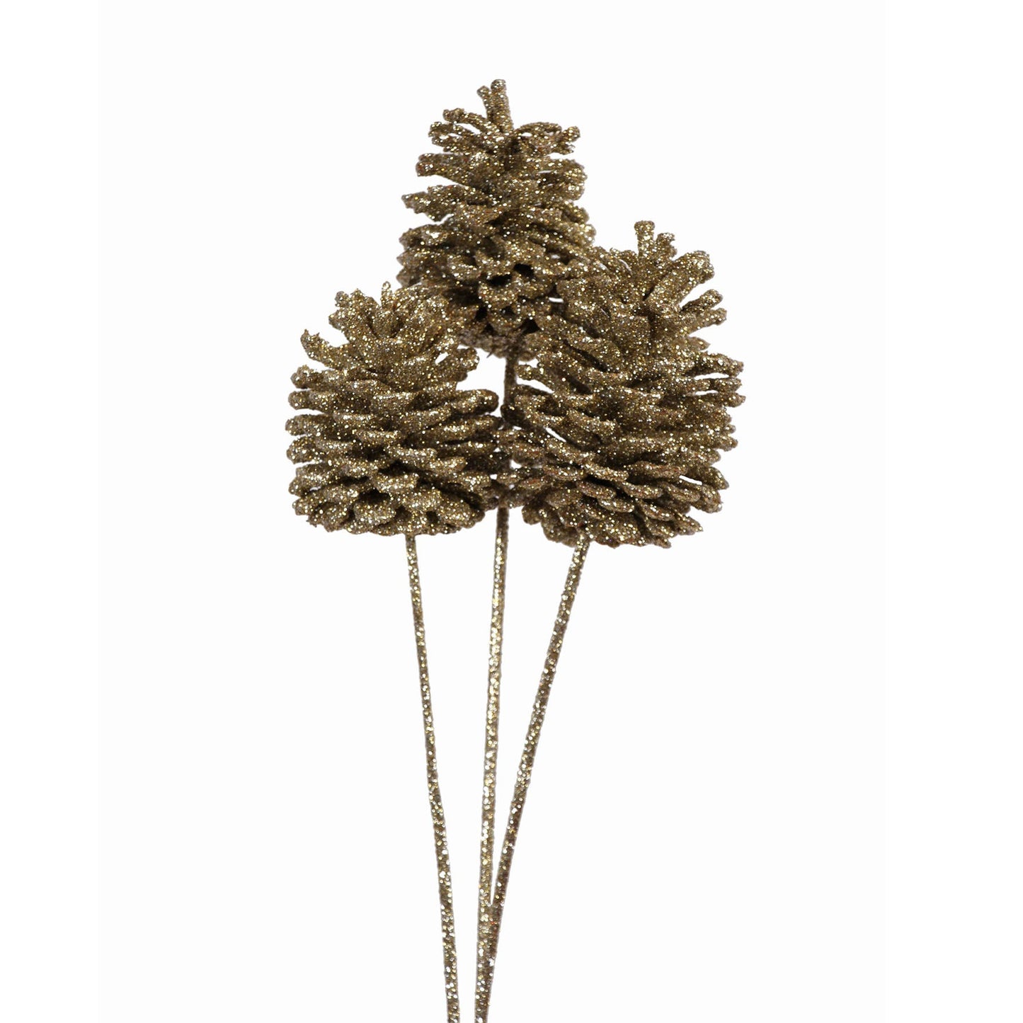 pine cones large - 3 stem - champagne glitter