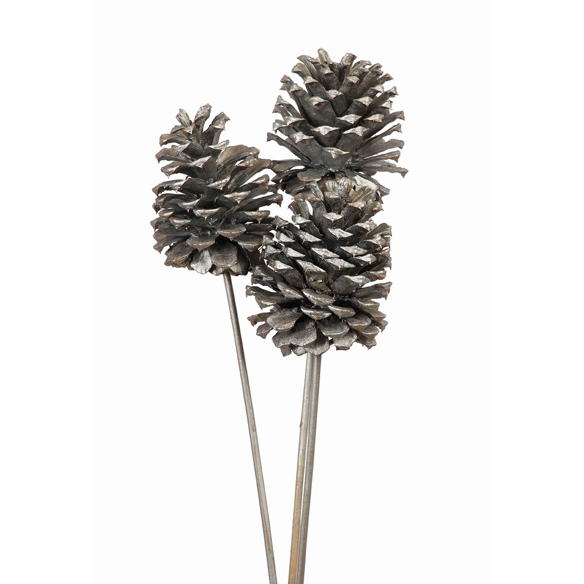 pine cones large - 3 stem - silver metallic