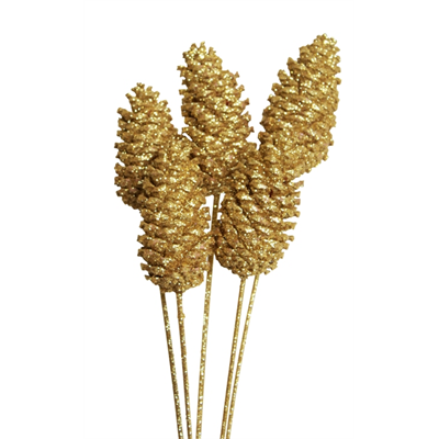 pine cones medium - 8 stem - champagne glitter