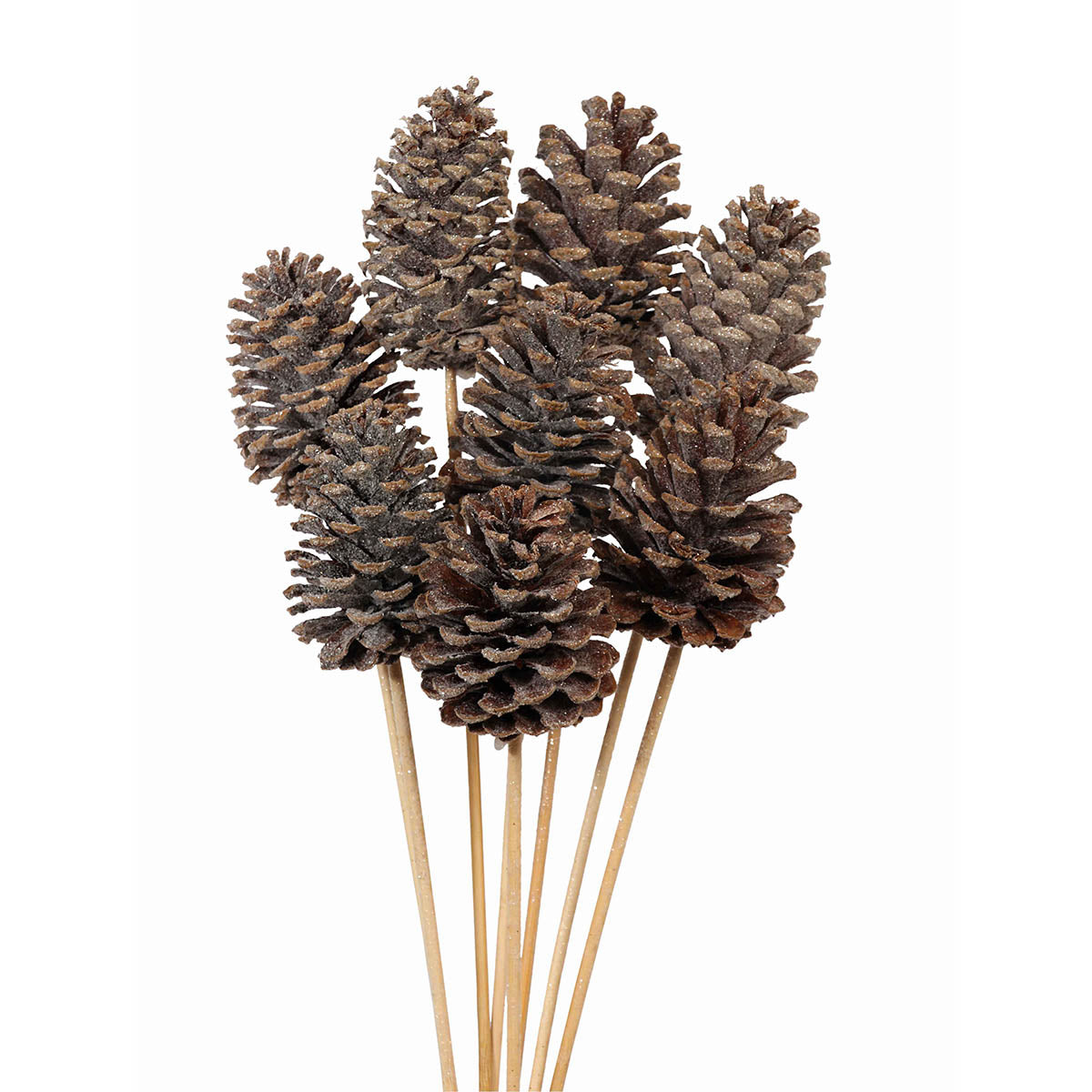 pine cones medium 7-10cm - stem - frosted glitter - bulk - 150/case