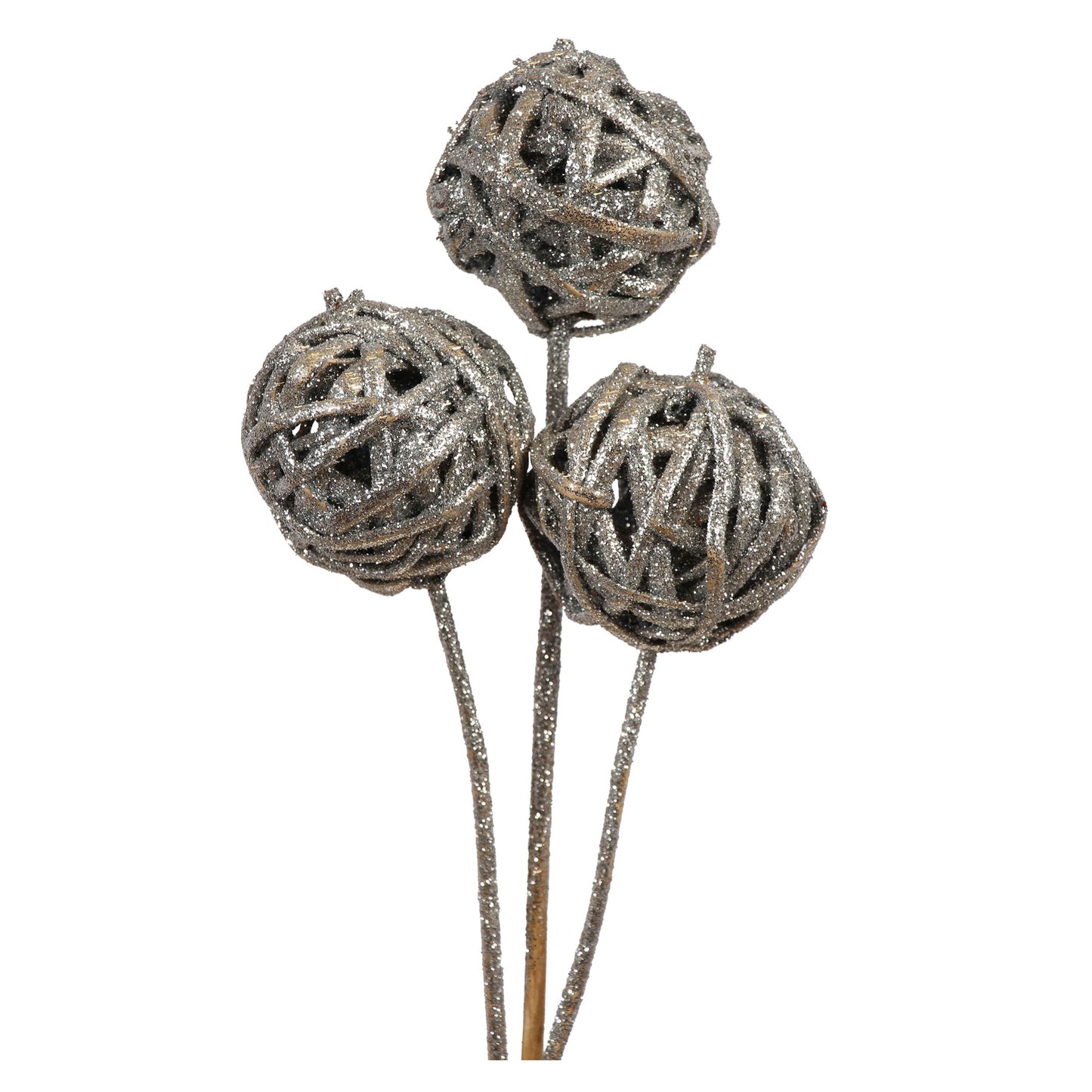 kamboi balls - 8cm - 3 stem - silver glitter