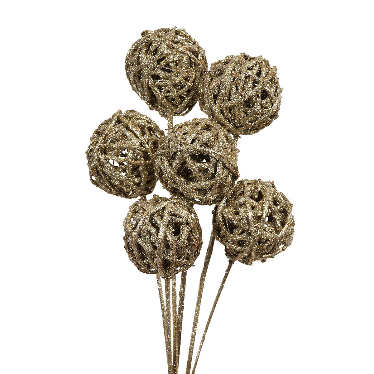 kamboi balls 8 cm on stem - champagne glitter - bulk - 150/case