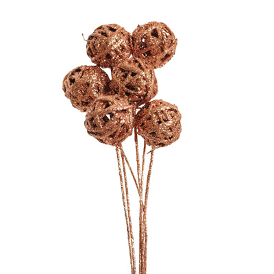 kamboi balls 8 cm on stem - copper glitter - bulk - 150/case