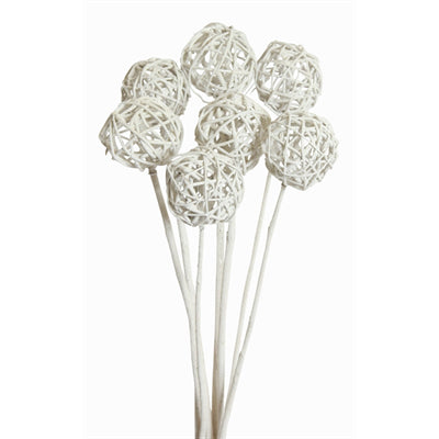 kamboi balls 6cm - stem - white glitter - bulk - 200/case
