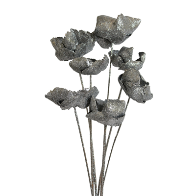 palm caps - 6 stem - silver glitter