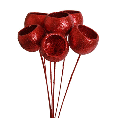 bell cups - stem - red glitter - bulk - 125/case