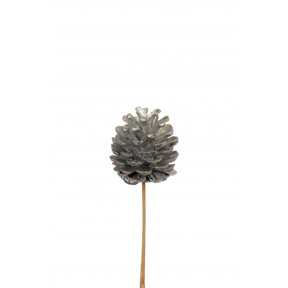 pine cones regular - stem - silver metallic - bulk - 300/case