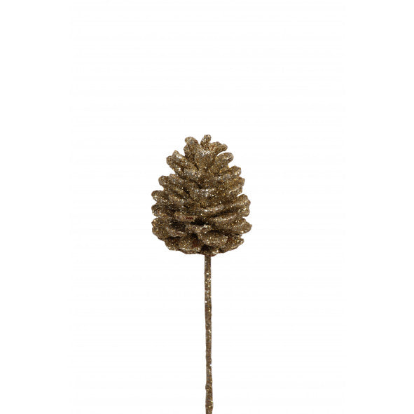 pine cones regular - stem - champagne glitter - bulk - 300/case