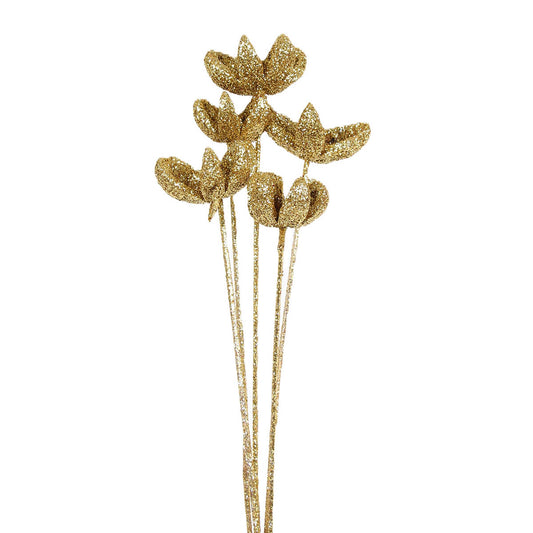 bullet flowers - 5 stem - gold glitter