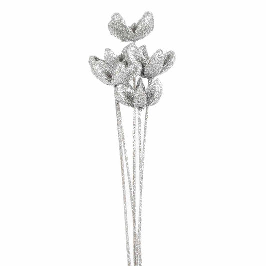 bullet flowers - 5 stem - silver glitter