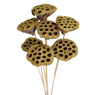 lotus pods - stem - gold glitter - bulk - 125/case