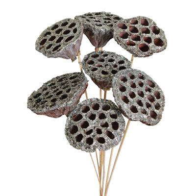lotus pods - stem - silver glitter - bulk - 125/case