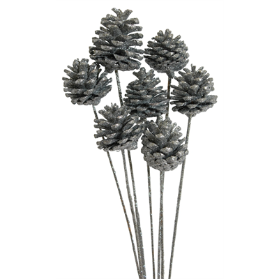 pine cones regular (5 stem) silver glitter