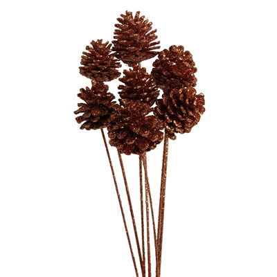 pine cones regular - stem - copper glitter - bulk - 300/case
