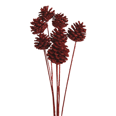pine cones regular (5 stem) red glitter