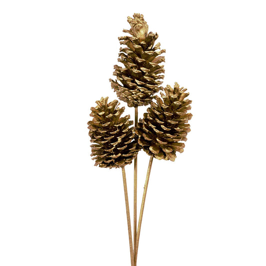pine cones large - 3 stem - gold metallic