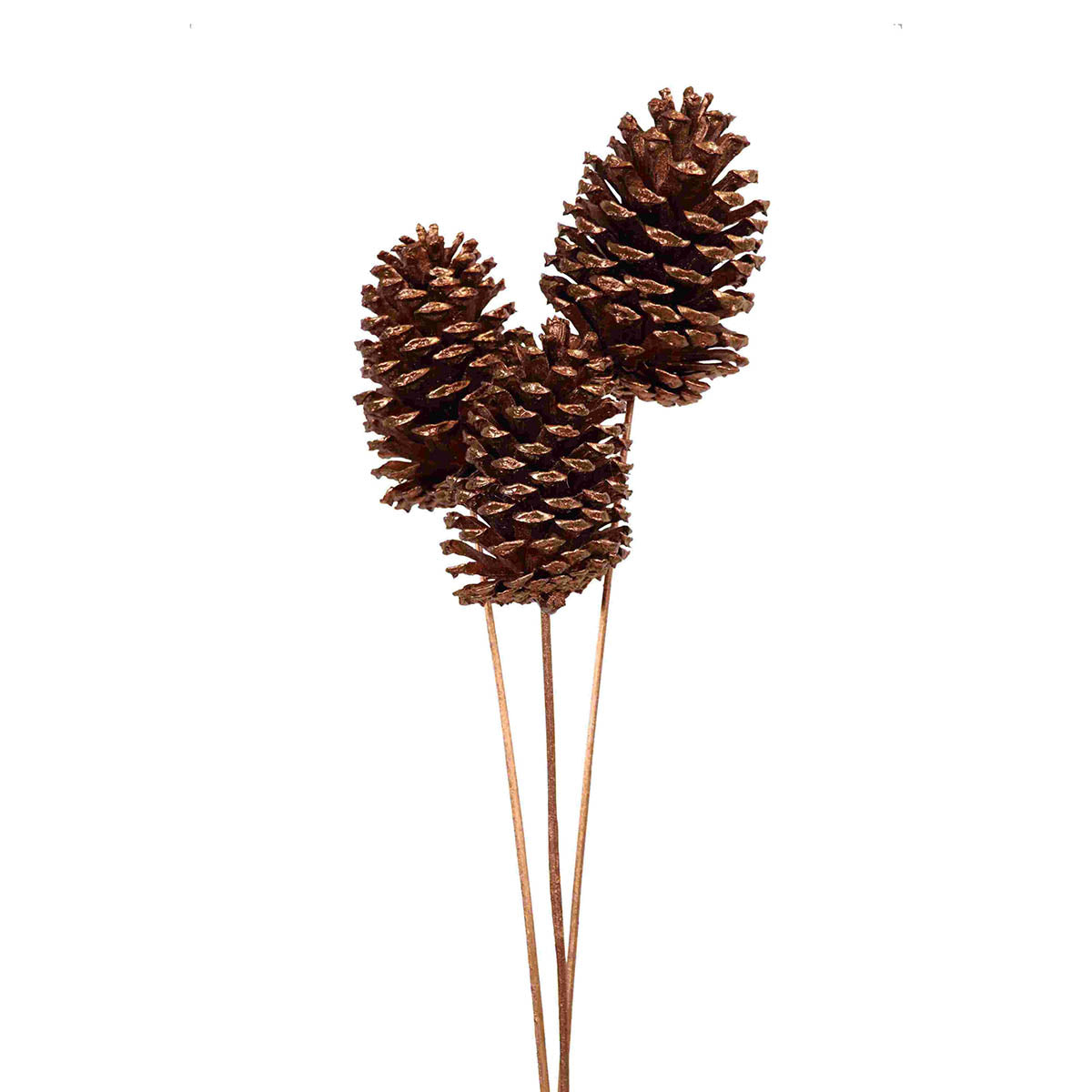 pine cones large - 3 stem - copper metallic