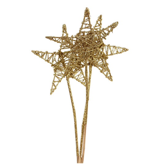 jumbo lata star - 20cm - 3 stem - gold glitter