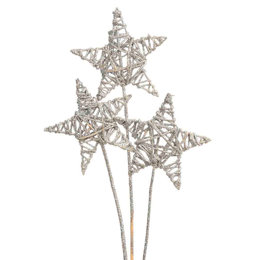 jumbo lata star - 20cm - 3 stem - silver glitter