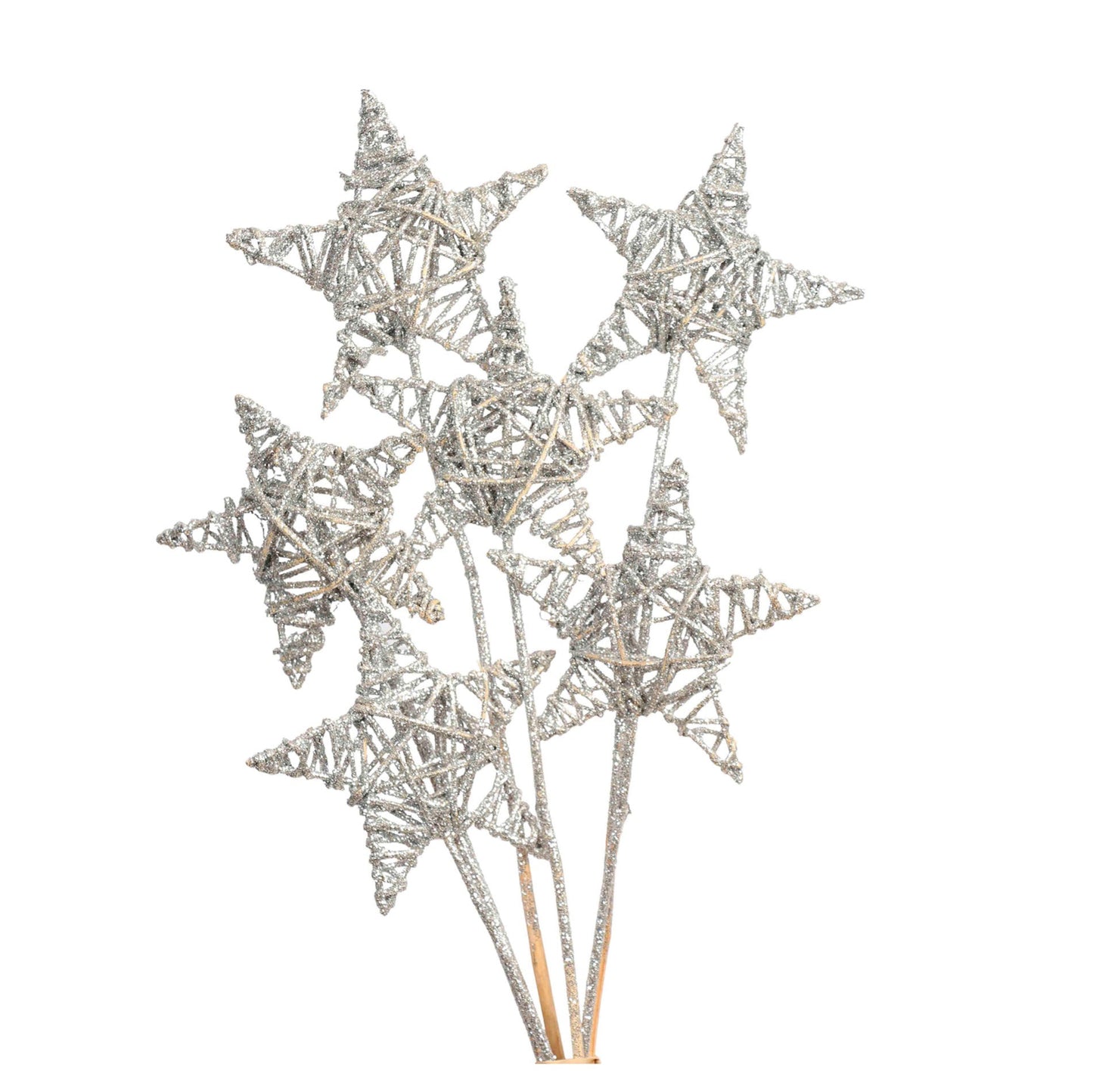 lata star 15cm (6 stem) silver glitter