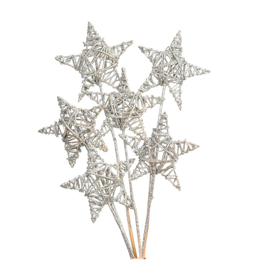 lata star 15cm (6 stem) silver glitter