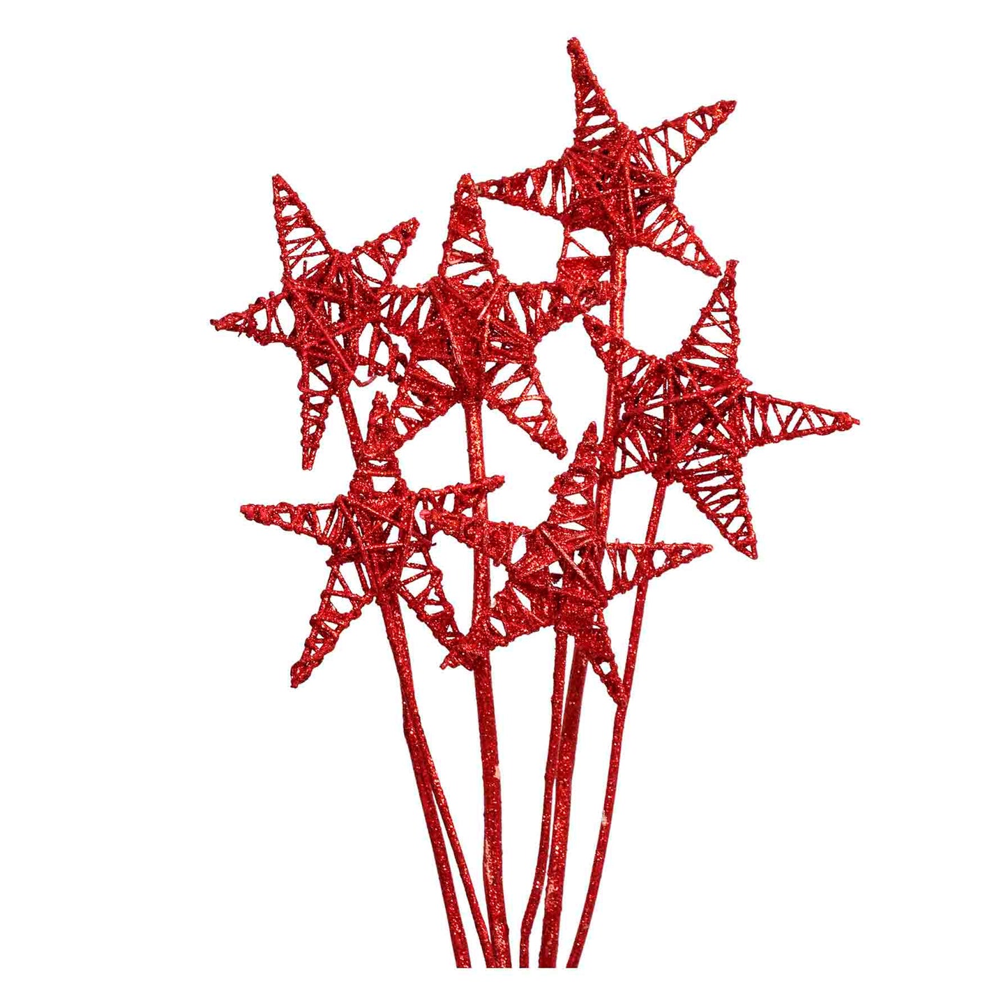 lata star 15cm (6 stem) red glitter