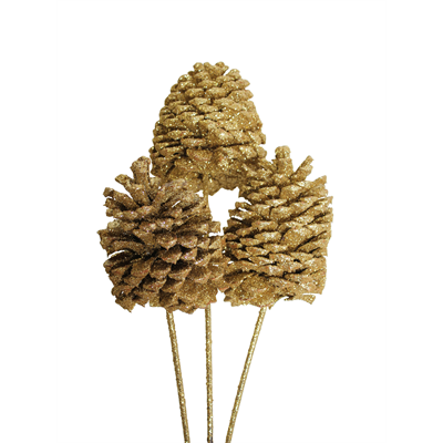 jeffrey pine cones x-large - 3 stem - gold glitter