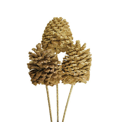 jeffrey pine cones jumbo - gold glitter - bulk - 30/case