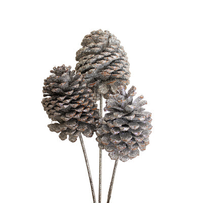 jeffrey pine cones jumbo - silver glitter - bulk - 30/case