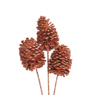 jeffrey pine cones x-large - 3 stem - copper glitter