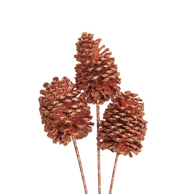 jeffrey pine cones jumbo - copper glitter - bulk - 30/case