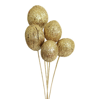 mintola balls stem  - gold glitter - bulk - 125/case