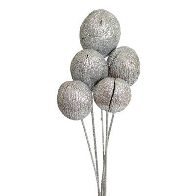 mintola balls stem - silver glitter - bulk - 125/case
