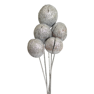 mintola balls - 6 stem - silver glitter