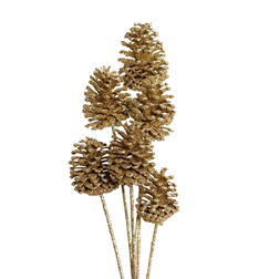 pine cones medium - 8 stem - gold glitter