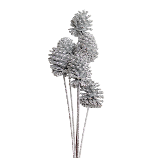pine cones medium - 8 stem - silver glitter