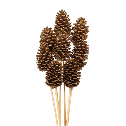 pine cones medium - 8 stem - gold metallic