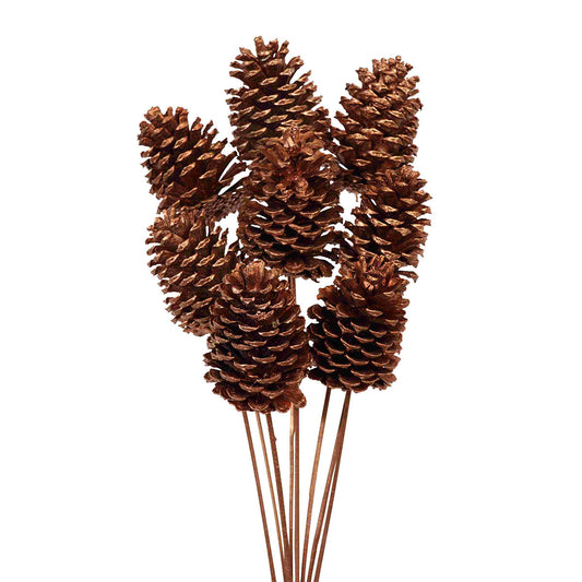 pine cones medium - 8 stem - copper metallic