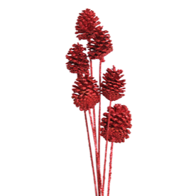 pine cones medium - 8 stem - red glitter