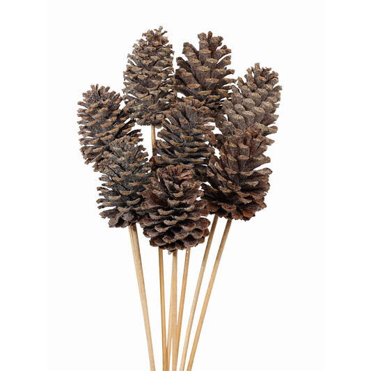 pine cones medium 7-10cm - stem - frosted glitter - bulk - 150/case