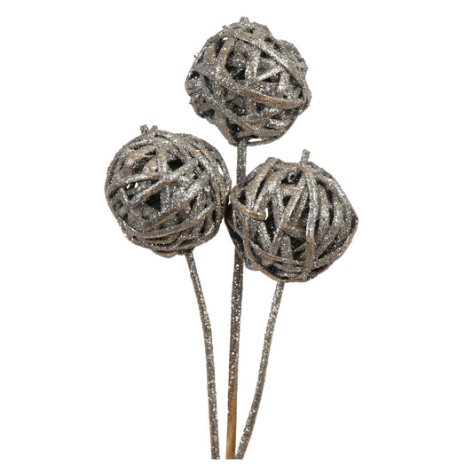 kamboi balls - 8cm - 3 stem - silver glitter