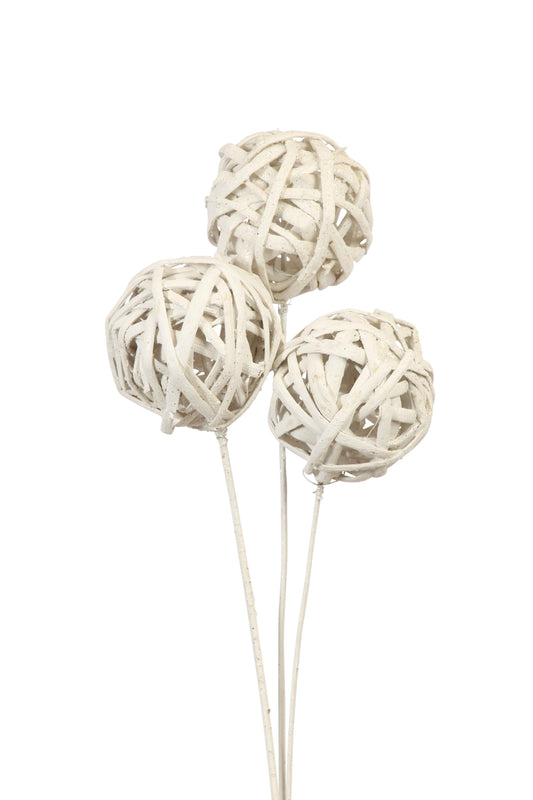 kamboi balls - 8cm - 3 stem - white glitter