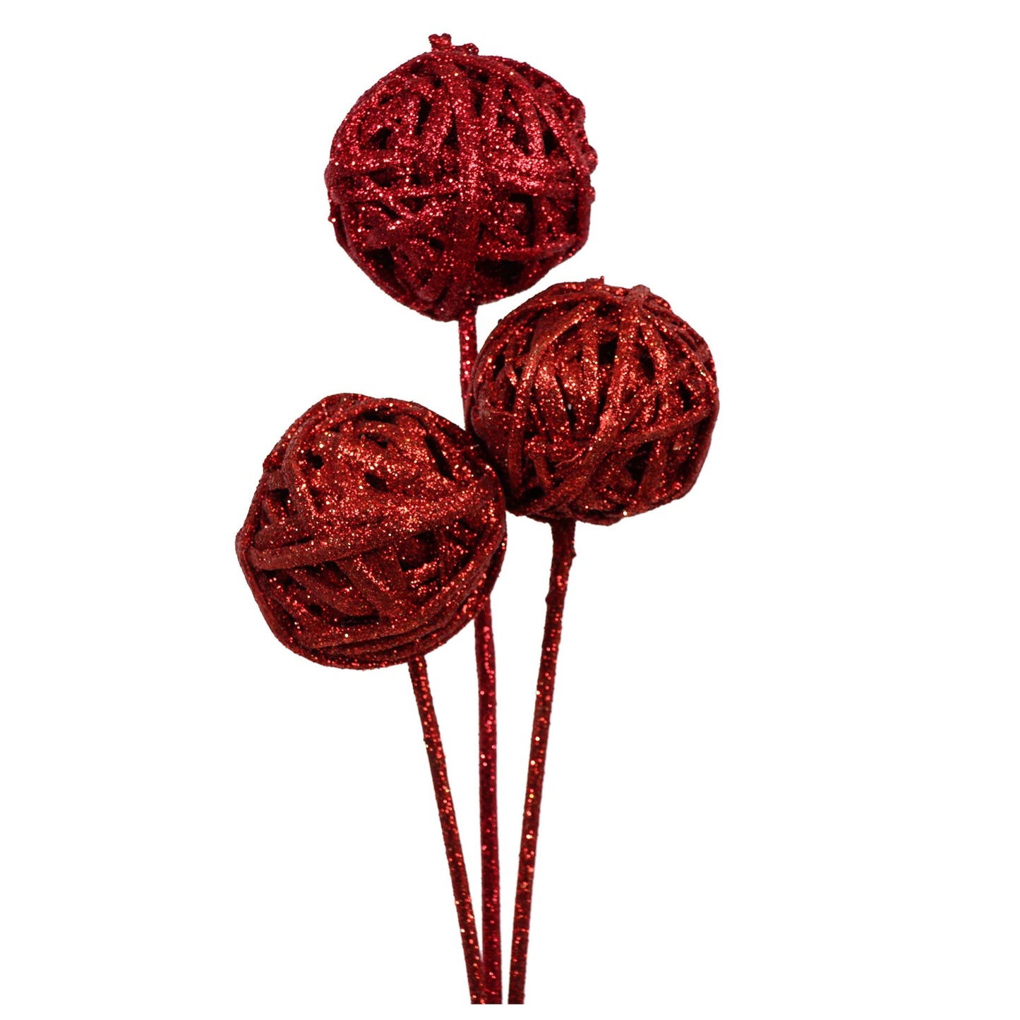 kamboi balls - 8cm - 3 stem - red glitter