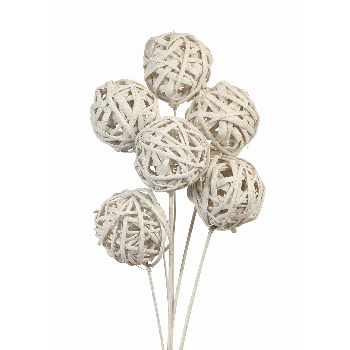 kamboi balls 8 cm on stem - white on white glitter - bulk - 150/case