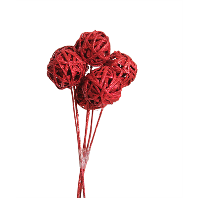 kamboi balls - 8cm - 6 stem - red glitter
