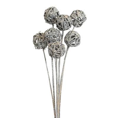 kamboi balls - 6cm - 10 stem - silver glitter