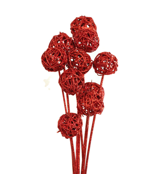 kamboi balls - 6cm - 10 stem - red glitter