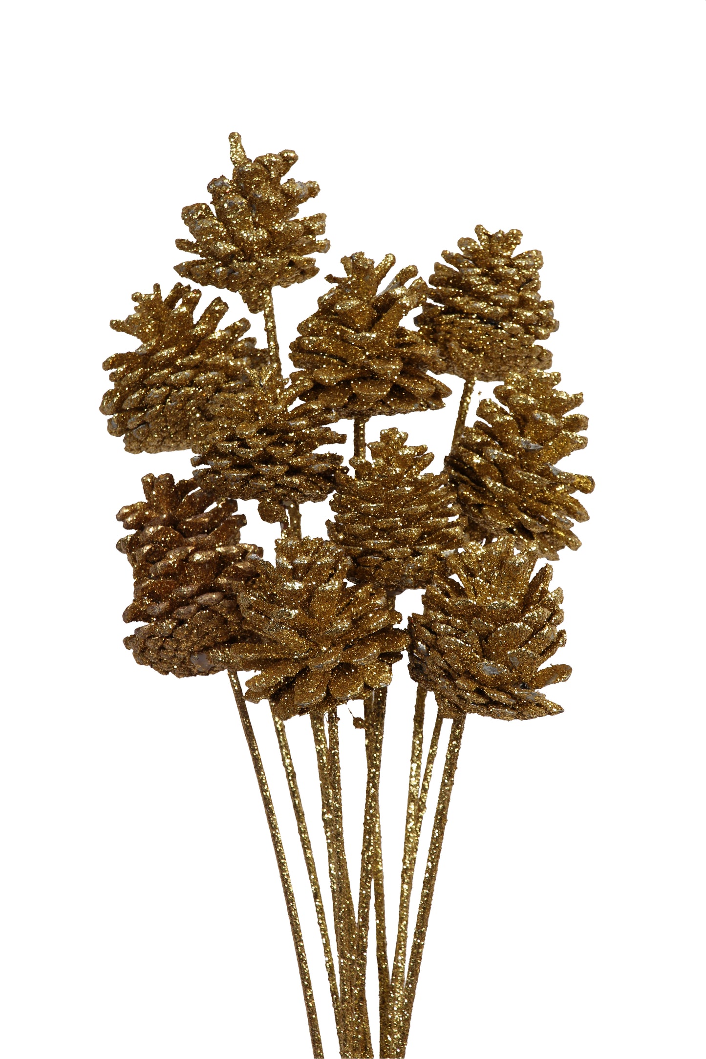 pine cones regular - stem - gold metallic - bulk - 300/case